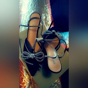 Elegant Black Strappy Heels with Bow